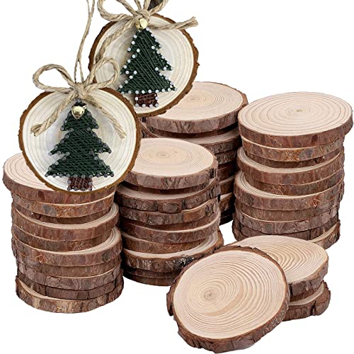KINJOEK 36 PCS Natural Wood Slices 3.5-4 Inch with Bark Unfinished Wood Circles for Coasters DIY Crafts Wedding Decorations Christmas Ornaments - Image 1