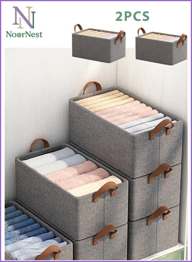 Neox Storage Box 2 Pack Foldable Wardrobe Clothes Organizer,Organizer Storage for Clothes Jeans Drawer Closet Organizer, Fabric Organizer Storage Bins, Closet Organizer Basket with Reinforced Handle and Various Storage Compartments - Image 1