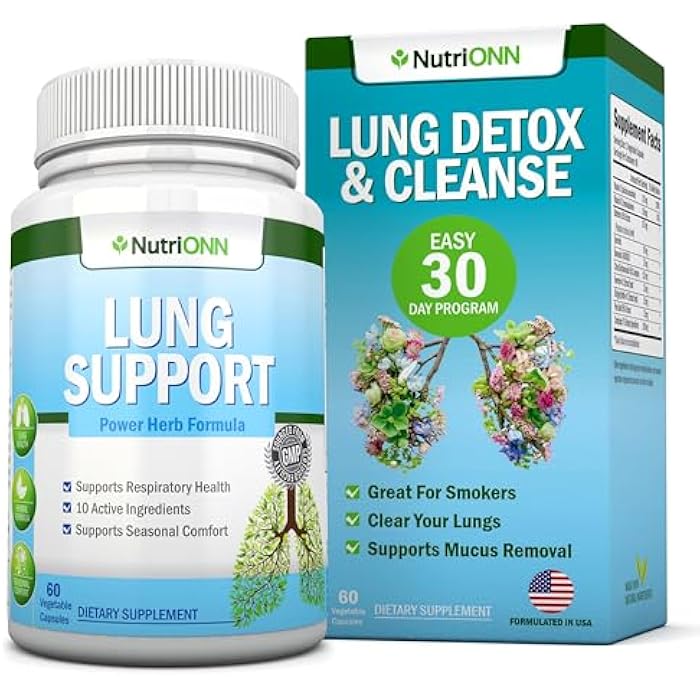 NutriONN Lung Detox and Cleanse - Great for Smokers - Extra Strength - 100% Herbal Lung Health Supplements - Mucus Removal Support - Promotes Respiratory Health - Natural Way to Keep Your Lungs Clear - Image 1
