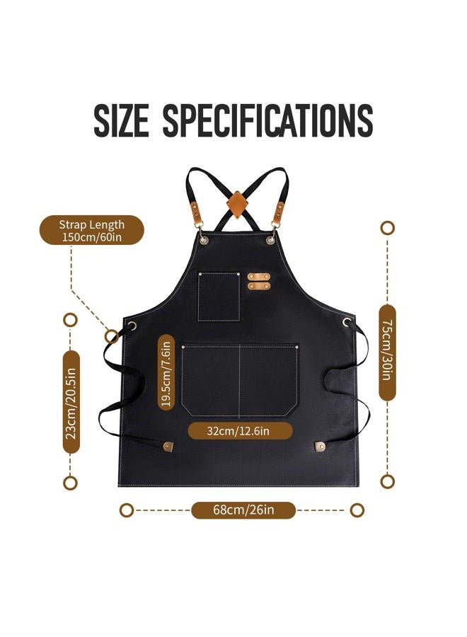 YELEGAI Aprons For Women Men With Large Pockets, Waterproof Cotton Chef Aprons For Cooking Server Grilling Bbq Kitchen Gardening (1, Pure Black) - Image 2