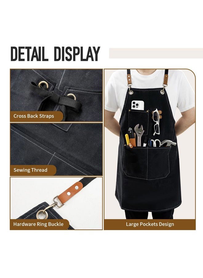 YELEGAI Aprons For Women Men With Large Pockets, Waterproof Cotton Chef Aprons For Cooking Server Grilling Bbq Kitchen Gardening (1, Pure Black) - Image 4