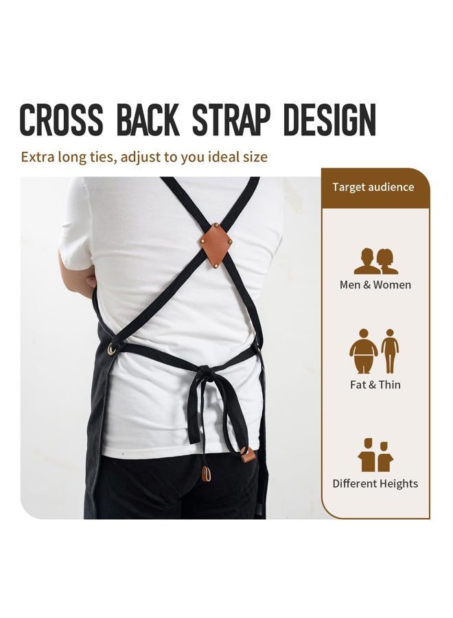 YELEGAI Aprons For Women Men With Large Pockets, Waterproof Cotton Chef Aprons For Cooking Server Grilling Bbq Kitchen Gardening (1, Pure Black) - Image 3