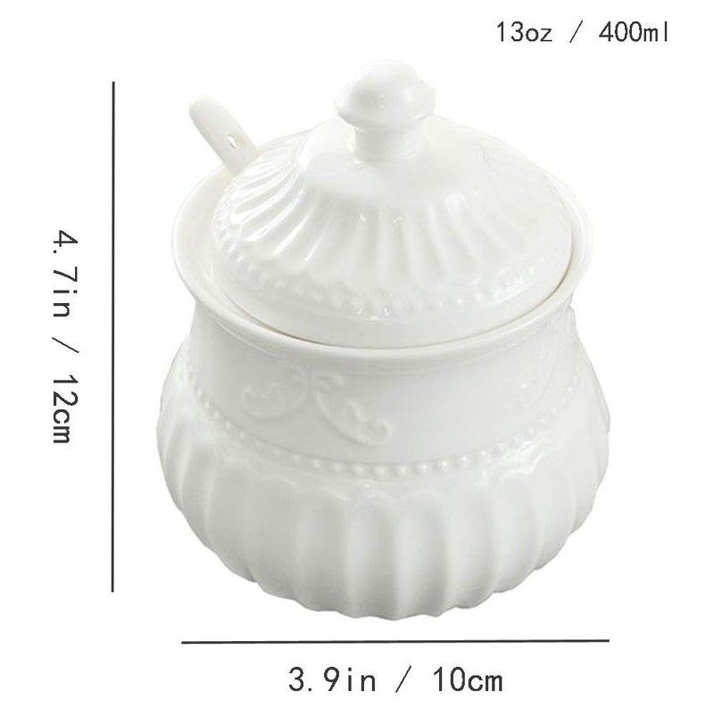 FUYU FUYU Relief White Ceramic Creamer and Sugar Bowl Set Coffee Serving Set Cream Pitcher  - Image 3