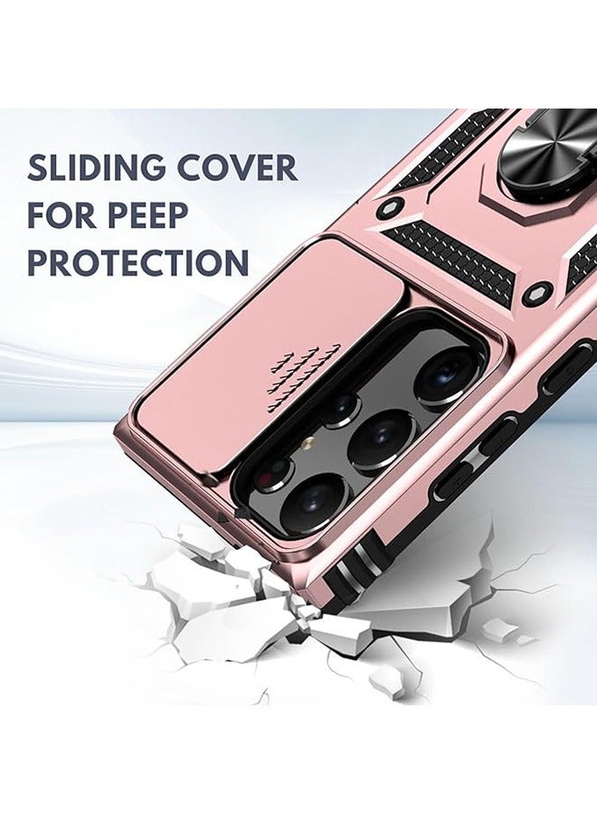 Samsung Galaxy S23 Ultra Case, Shockproof Cases, Anti-Fall Drop Protection, Built-in Slide Anti-Scratch Camera Lens Cover, Integrated 360 Degree Rotating Ring Kickstand, 6.8 Inch, Pink  - Image 4