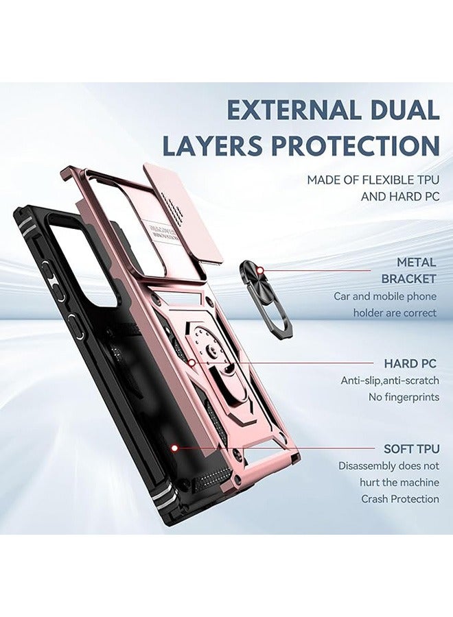 Samsung Galaxy S23 Ultra Case, Shockproof Cases, Anti-Fall Drop Protection, Built-in Slide Anti-Scratch Camera Lens Cover, Integrated 360 Degree Rotating Ring Kickstand, 6.8 Inch, Pink  - Image 5