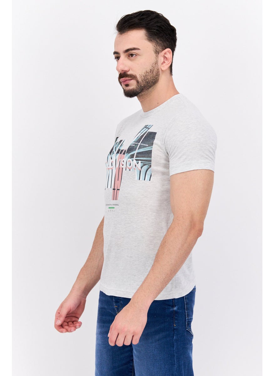 Free Soul - Men Crew Neck Short Sleeve Graphic Print Troon T-Shirt, Grey Combo - Image 1