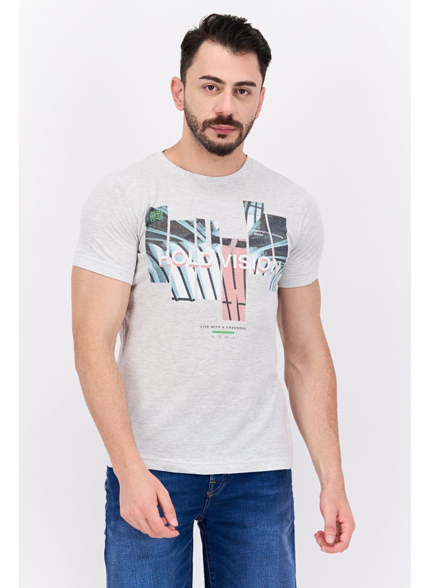 Free Soul - Men Crew Neck Short Sleeve Graphic Print Troon T-Shirt, Grey Combo - Image 1