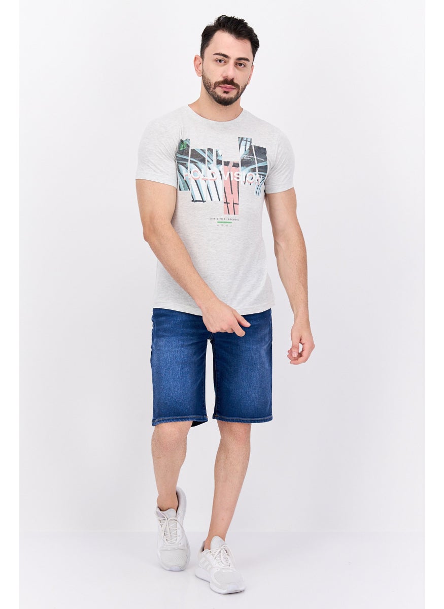 Free Soul - Men Crew Neck Short Sleeve Graphic Print Troon T-Shirt, Grey Combo - Image 1