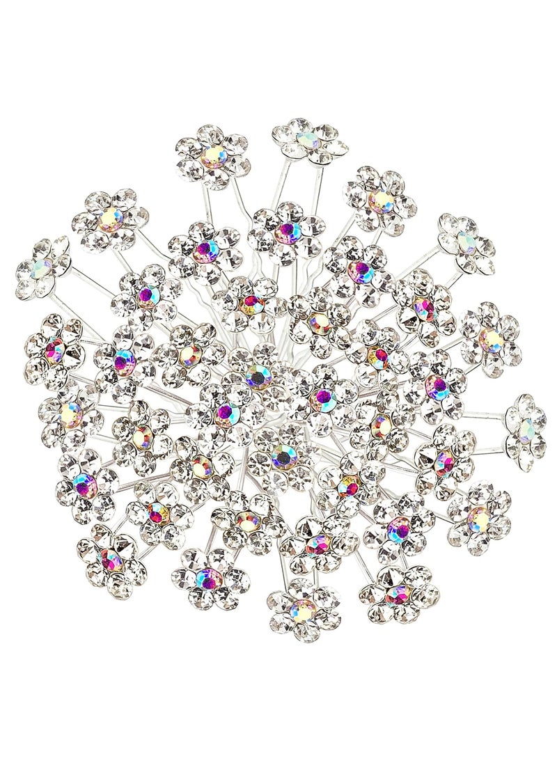 BETITETO - BETITETO Rhinestone Flower Hair Pins 40 Pcs UShaped Crystal Party Wedding Bridal Hair Accessories for Women Girls White - Image 1
