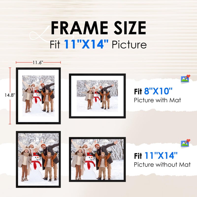 FixSmith 11x14 إطار الصورة 1 حزمة إطار الصورة مع شاشة Plexiglass عالية الدقة صور 8x10 مع حصيرة أو 11x14 بدون حصيرة إطارات صور سوداء جدار جدار جدار جدار جدار - Image 2