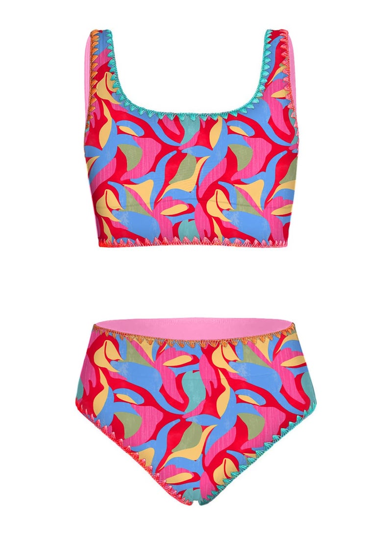 blibean Tween Girl Swimsuits Little Kids Girls Summer Swim Bathing Suits Teen Fashion Two Piece Bikini Boho Hawaii Swimwear Beach Sets Traje BaÃ±o NiÃ±as Size 6-7 Year Old Multicolour - Image 1