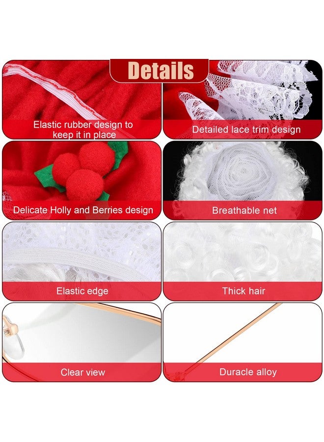 Dingion Dingion 4 Pcs Christmas Mrs Claus Costume for Women Mrs Claus Hat Old Lady Wig Granny Glasses and Hair Net for Mrs Claus Costume Cosplay Party (Square Frame Glasses) - Image 3