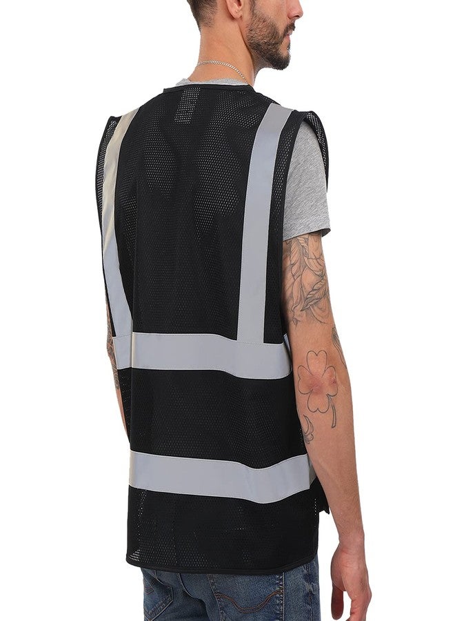Dib Safety Reflective Mesh Vest High Visibility with Pockets and Zipper, Black Mesh L - Image 2