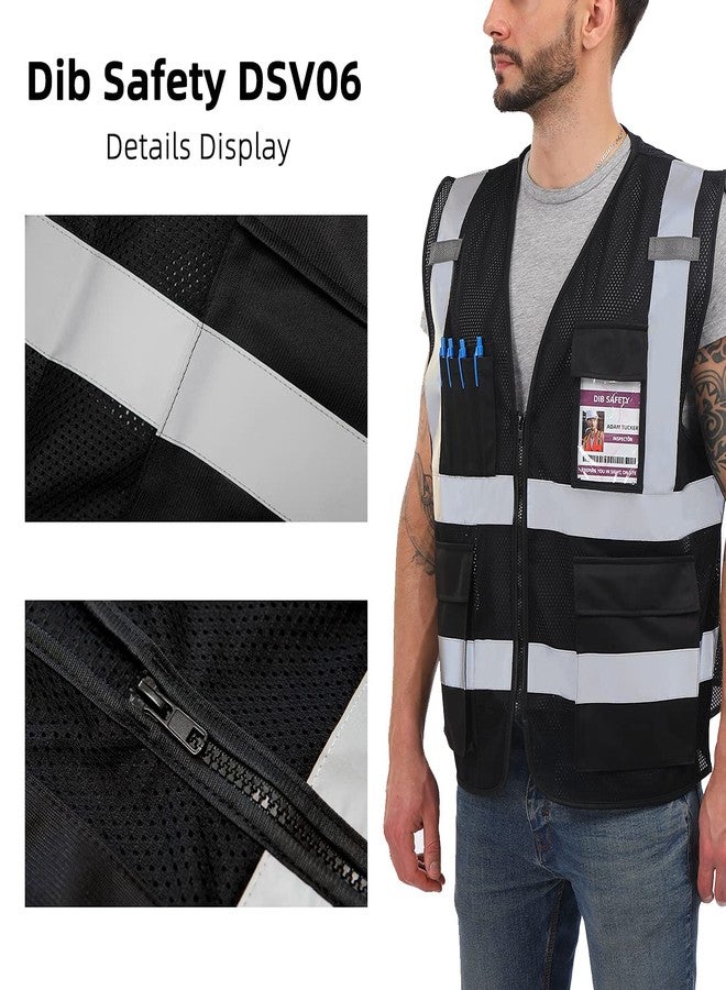 Dib Safety Reflective Mesh Vest High Visibility with Pockets and Zipper, Black Mesh L - Image 5