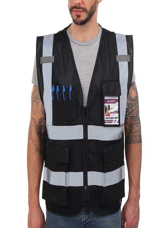Dib Safety Reflective Mesh Vest High Visibility with Pockets and Zipper, Black Mesh L - Image 1