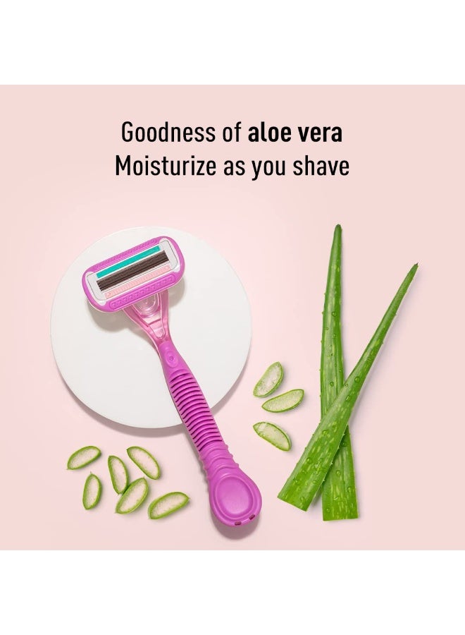 Sirona Women's Razor With Aloe Boost - 4-Blade Hair Remover for Smooth Arms, Legs, Underarms & Bikini Line - Reusable Body Razor (Pack of 3) - Image 4