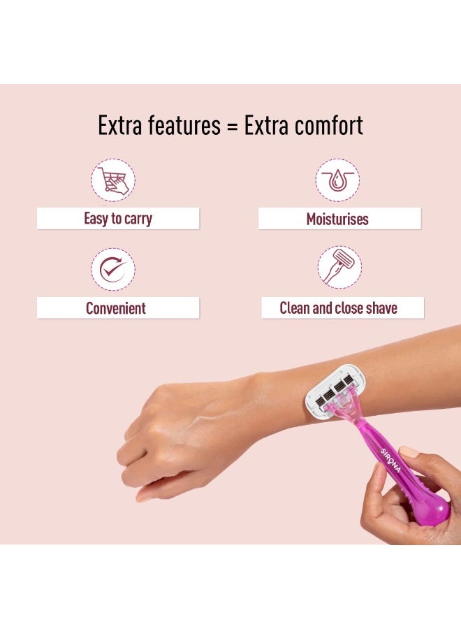 Sirona Women's Razor With Aloe Boost - 4-Blade Hair Remover for Smooth Arms, Legs, Underarms & Bikini Line - Reusable Body Razor (Pack of 3) - Image 3