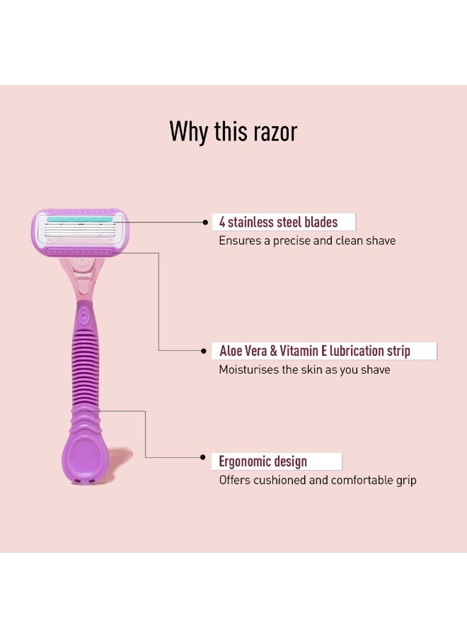 Sirona Women's Razor With Aloe Boost - 4-Blade Hair Remover for Smooth Arms, Legs, Underarms & Bikini Line - Reusable Body Razor (Pack of 3) - Image 2