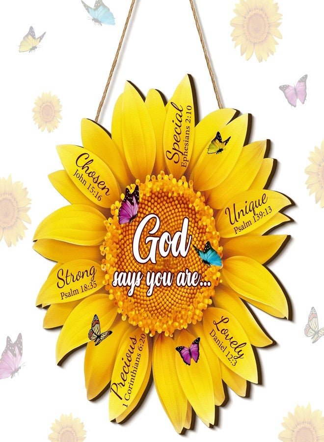 Panelee 11.81 Inch Sunflower Christian Wood Sign Inspirational Wood Wall Decor Bible Verse Wall Sign Bible Theme Scripture Hanging for Room Office Kitchen - Image 1