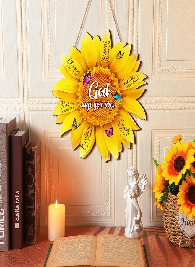 Panelee 11.81 Inch Sunflower Christian Wood Sign Inspirational Wood Wall Decor Bible Verse Wall Sign Bible Theme Scripture Hanging for Room Office Kitchen - Image 2