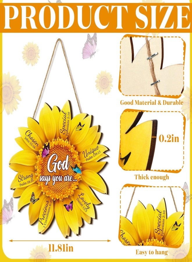 Panelee 11.81 Inch Sunflower Christian Wood Sign Inspirational Wood Wall Decor Bible Verse Wall Sign Bible Theme Scripture Hanging for Room Office Kitchen - Image 3
