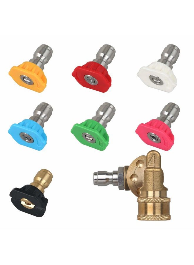 STYDDI Universal Power Pressure Washer Spray Nozzle Tips and Quick Connect Pivot Adapter Coupler 180 Degrees with 5 Rotation Angles, Soap and Rinse Jet Stream Tips Kit, 1/4 inch, 2.5 GPM, 8 Pack - Image 1