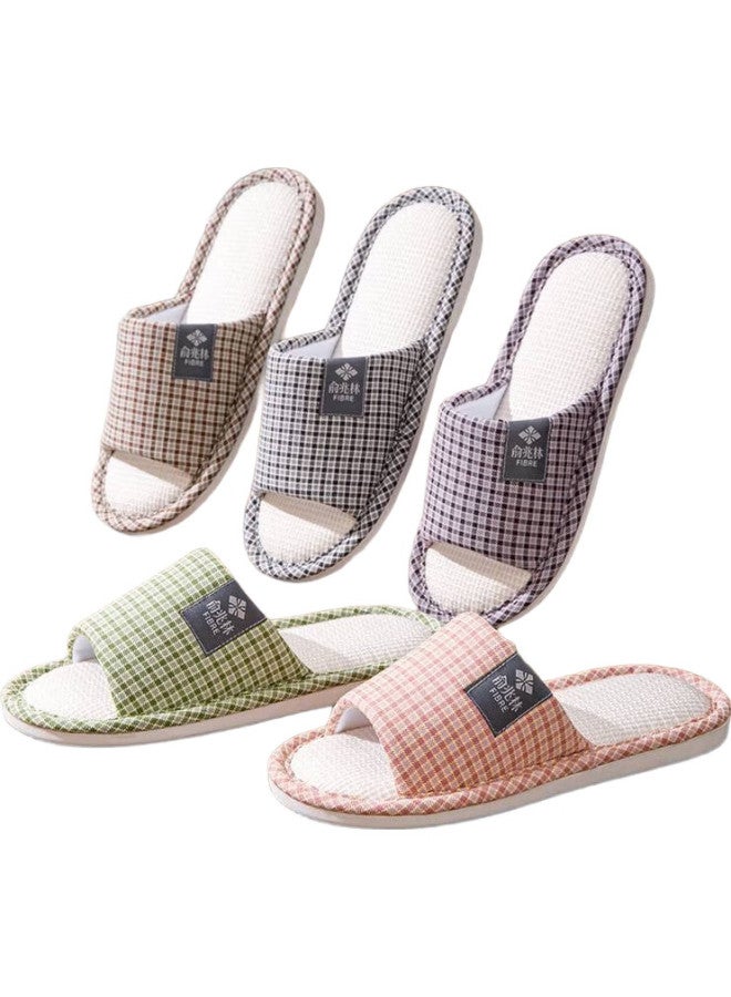 YUZHAOLIN Linen Cotton Slippers For Men And Women, Plaid Lightweight Simple Home All-Season Slippers Yr006 Pink 40/41 - Image 1