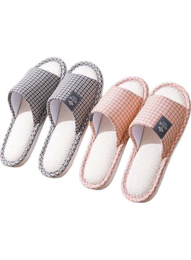 YUZHAOLIN Linen Cotton Slippers For Men And Women, Plaid Lightweight Simple Home All-Season Slippers Yr006 Pink 40/41 - Image 3