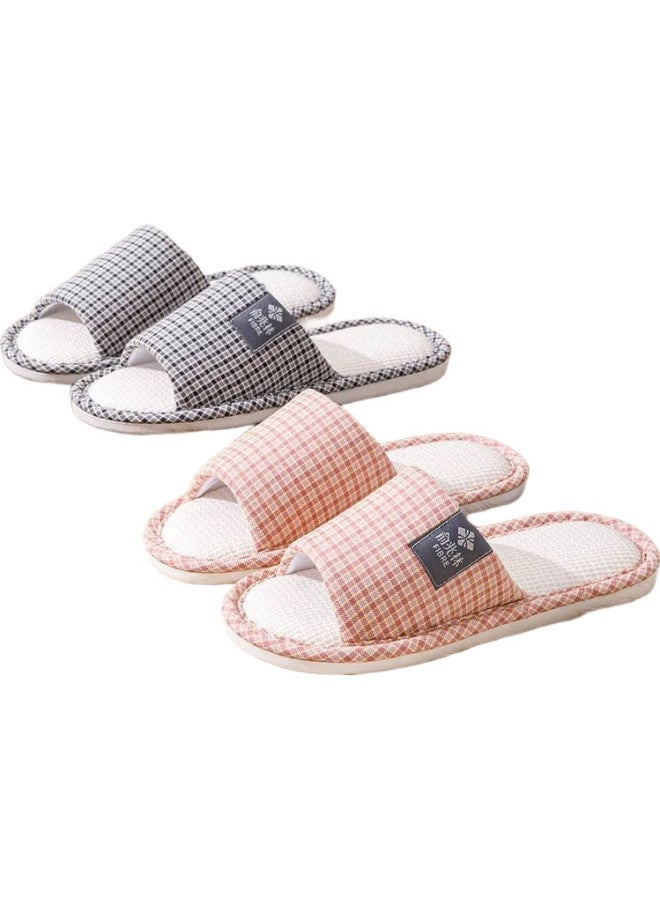 YUZHAOLIN Linen Cotton Slippers For Men And Women, Plaid Lightweight Simple Home All-Season Slippers Yr006 Pink 40/41 - Image 2