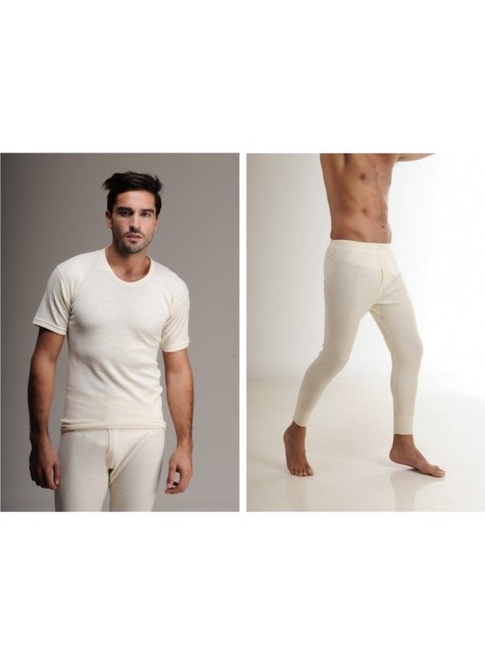 Elif Çamaşır - Elif Laundry Hasyün Men's Wool Short Sleeve Underwear Set Cream - Image 1