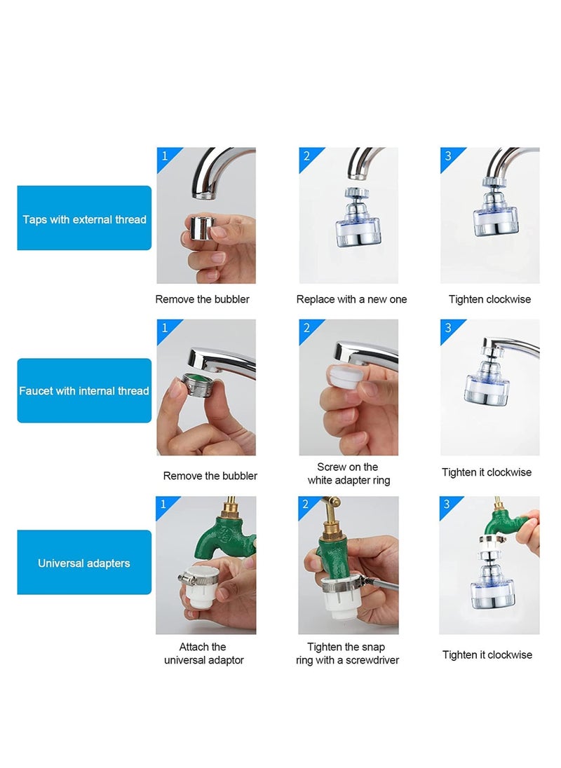 Generic Sink Water Filter Faucet Faucet Filter 360° Rotating FaucFilters Purifier Kitchen Tap Filtration Removes Chlorine Fluoride Heavy Metals Hard Water for Home Bathroom Kitchen 2 Pcs  - Image 2