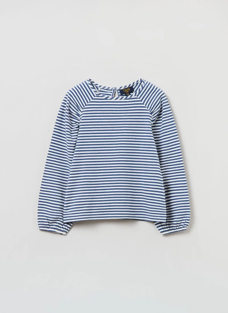 او في اس Ovs Stretch Cotton T-Shirt With Stripes