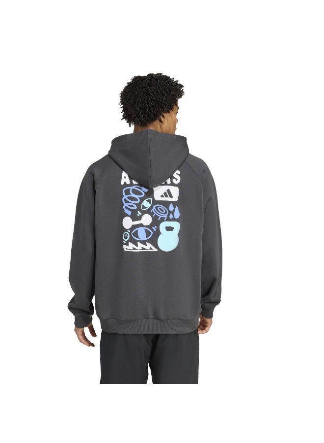 Adidas Gfx Hoodie Grey Hooded Sweat Sweatshirts For Men - Image 3
