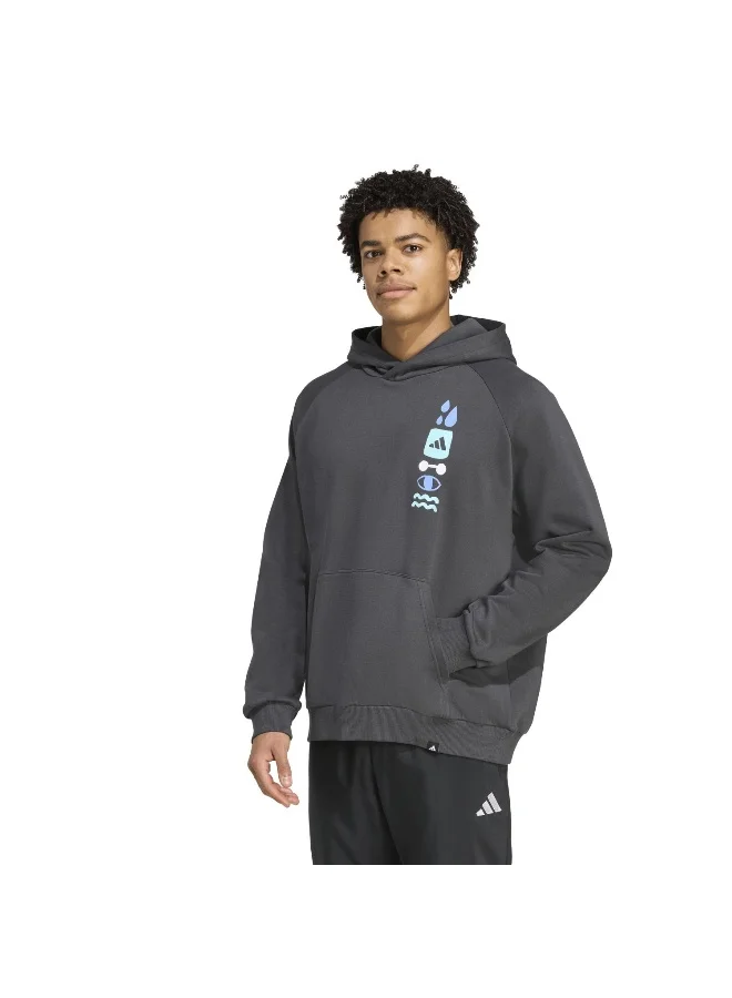 Adidas Adidas Gfx Hoodie Grey Hooded Sweat Sweatshirts For Men