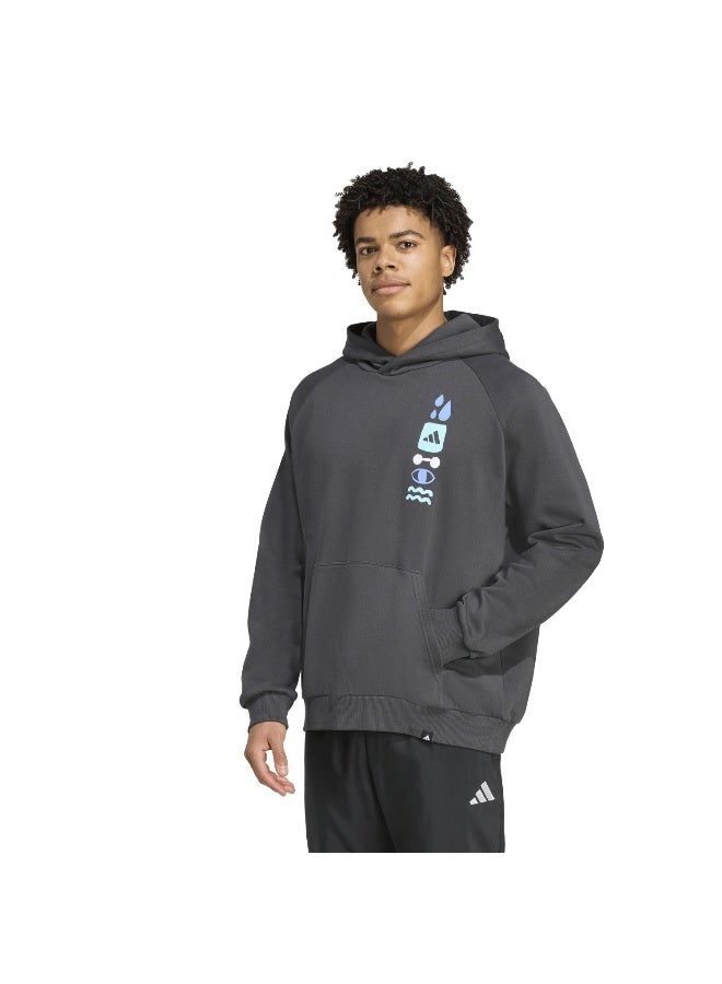 Adidas Gfx Hoodie Grey Hooded Sweat Sweatshirts For Men - Image 2