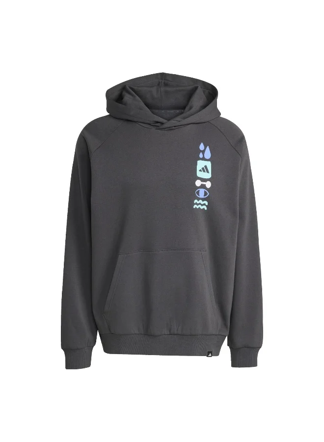 Adidas Adidas Gfx Hoodie Grey Hooded Sweat Sweatshirts For Men
