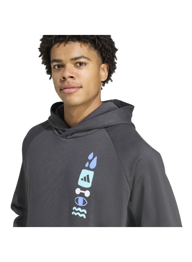 Adidas Gfx Hoodie Grey Hooded Sweat Sweatshirts For Men - Image 5