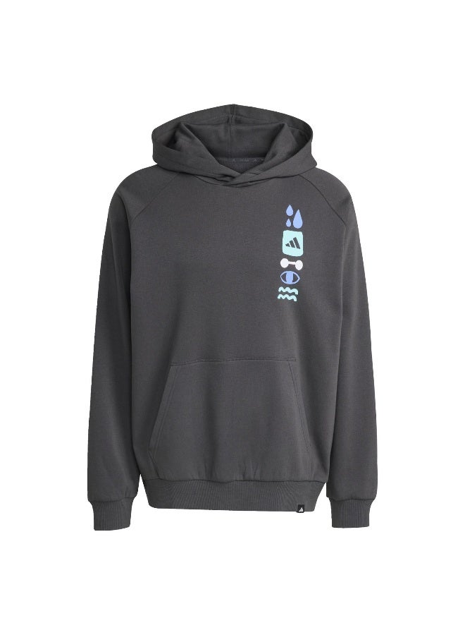 Adidas Gfx Hoodie Grey Hooded Sweat Sweatshirts For Men - Image 2