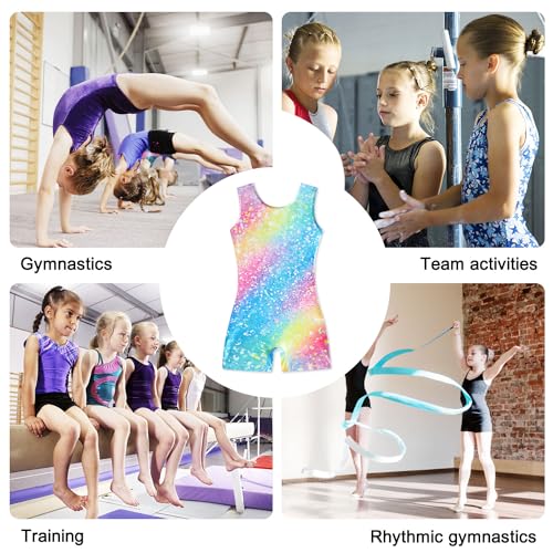 Funnycokid Gymnastics Leotards for Girls Dance Outfits Unitard Sparkly Clothes with Shorts, diamond 01, 5-6 Years - Image 5