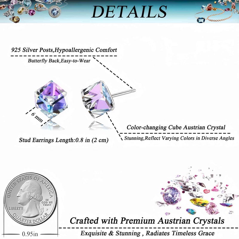 EVEVIC Cube Austrian Crystal Drop Stud Earrings for Women Fashion S925 Sterling Silver Hypoallergenic Jewelry (Vitrail Light) - Image 4