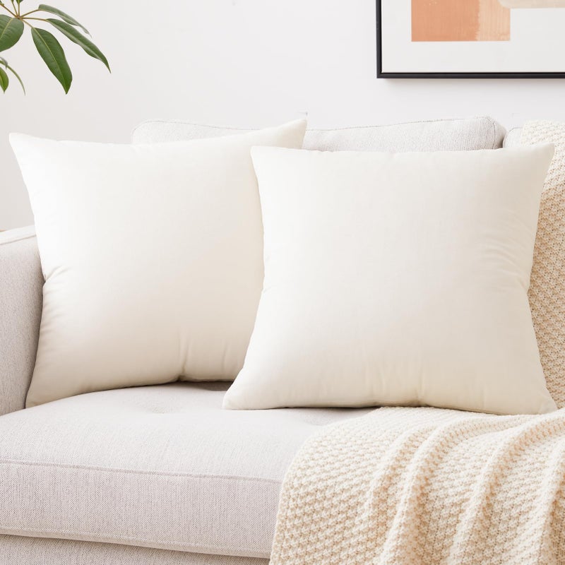 Mixhug Decorative Throw Pillow Covers Velvet Cushion Covers Solid Throw Pillow Cases for Couch and Bed Cream 22 x 22 Inches Set of 2