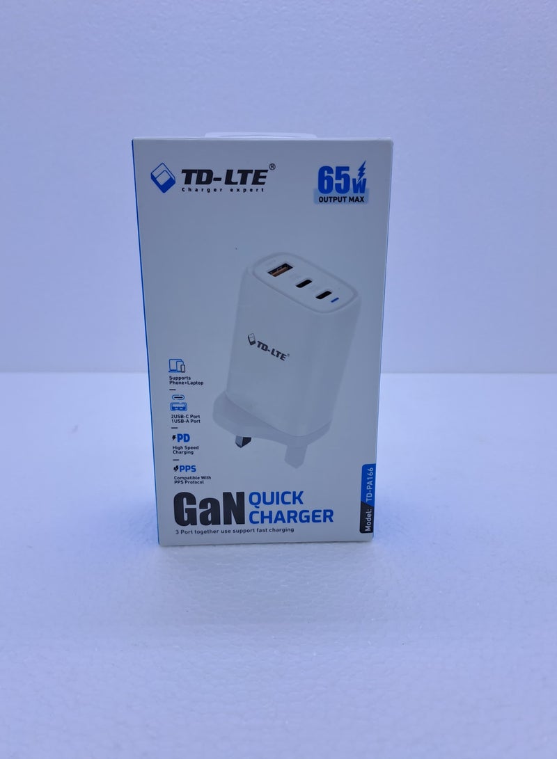 تي دي كيه-إل تي إي شاحن سريع TD-LTE بقوة 65 واط مع تقنية PD وQC 3.0 - طراز TD-PA195 - Image 2