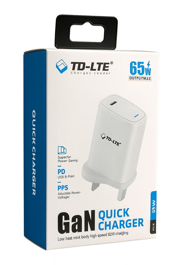 تي دي كيه-إل تي إي شاحن سريع TD-LTE بقوة 65 واط مع تقنية PD وQC 3.0 - طراز TD-PA195 - Image 1