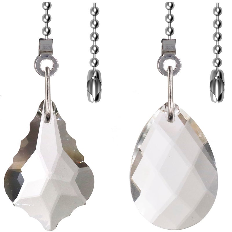 Aceple 2PCS Crystal Ceiling Fan Pull Chain Decorative Fan Pull Chain Pendant Extension 20inch Lighting Fan Beaded Ball Chain Extender with Connector Clear