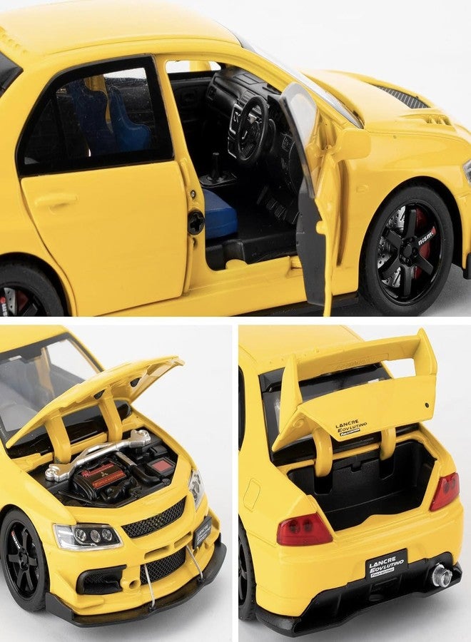 FEXXA Toy Car Compatible for 1:32 Mitsu bishi Lancer Evolution Model, Pull Back Diecast Collectible Car with Sounds ＆ Lights for Kids Boys Girls and Adults, Gift (Yellow) - Image 3