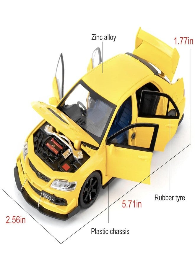 FEXXA Toy Car Compatible for 1:32 Mitsu bishi Lancer Evolution Model, Pull Back Diecast Collectible Car with Sounds ＆ Lights for Kids Boys Girls and Adults, Gift (Yellow) - Image 2