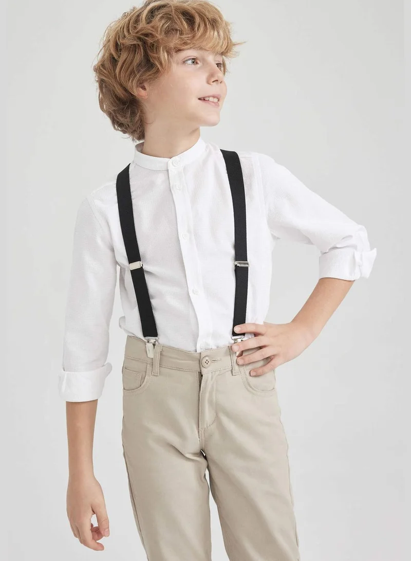 DeFacto Boy Stand- Up Collar Woven Long Sleeve Shirt
