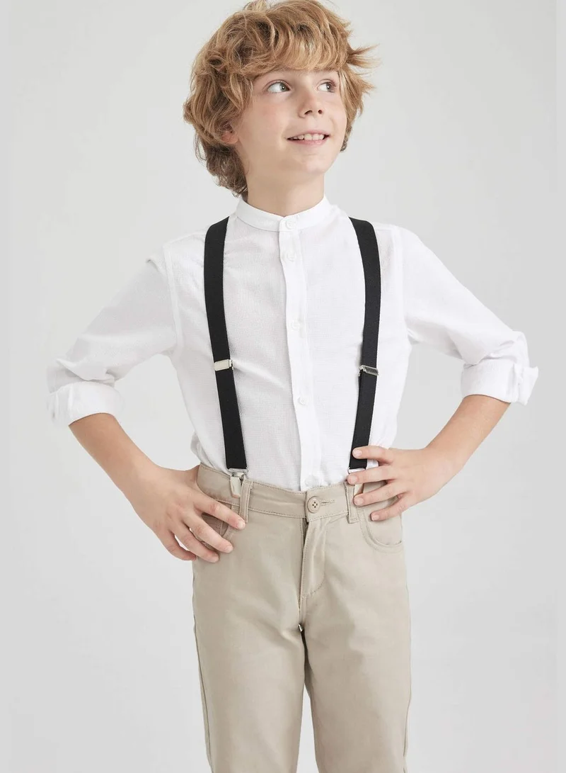 DeFacto Boy Stand- Up Collar Woven Long Sleeve Shirt