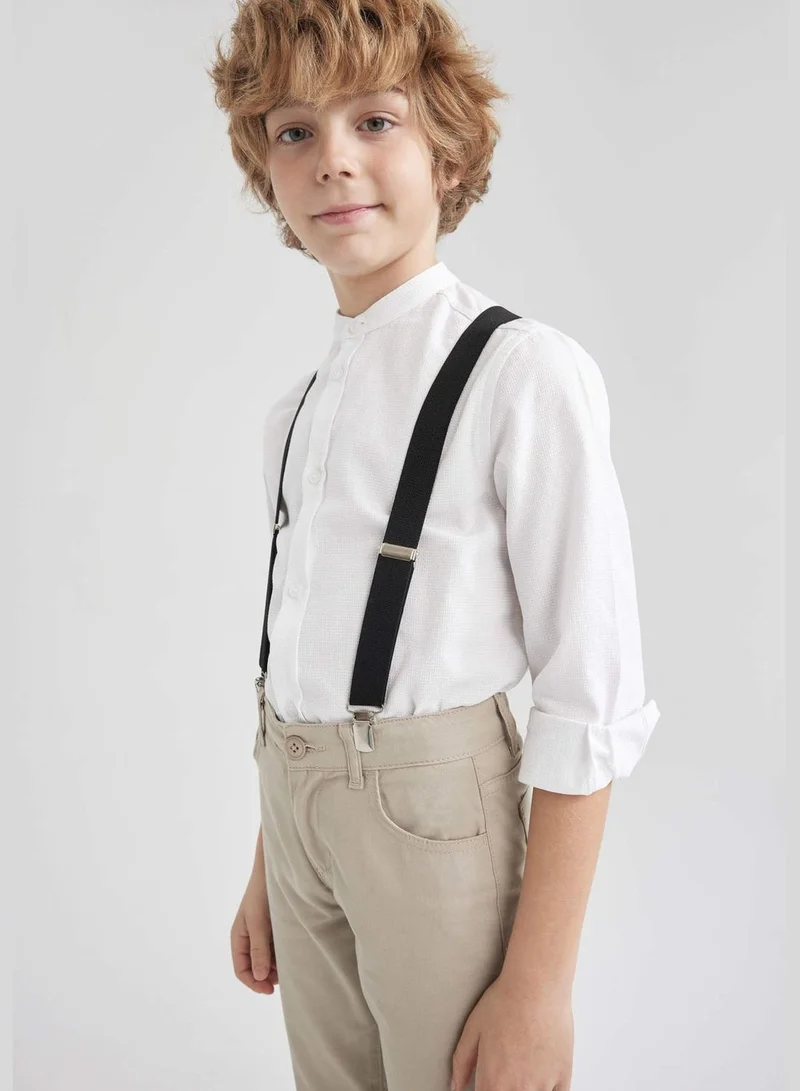 DeFacto Boy Stand- Up Collar Woven Long Sleeve Shirt
