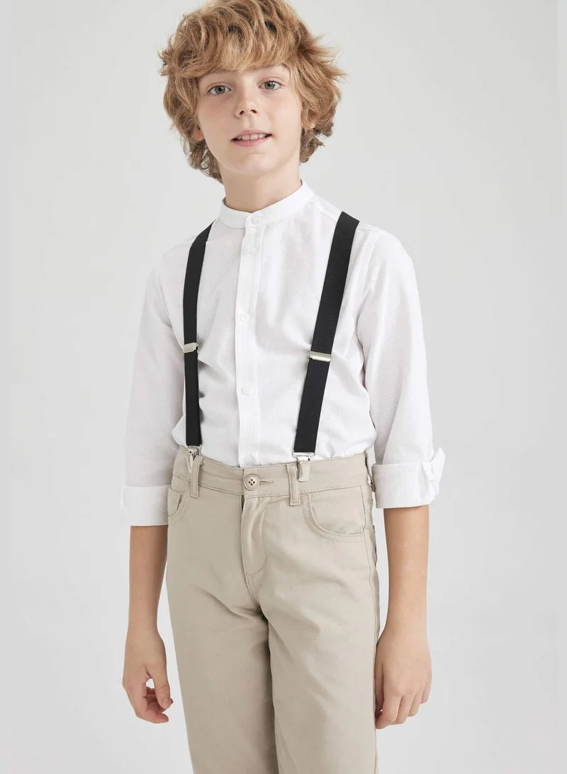 DeFacto Boy Stand- Up Collar Woven Long Sleeve Shirt